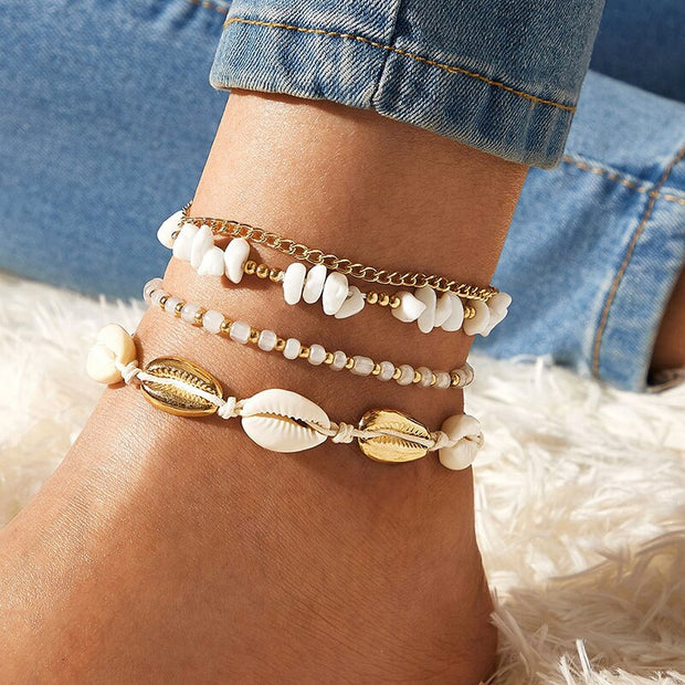 Multi-layer Stone Beaded Shell Anklet
