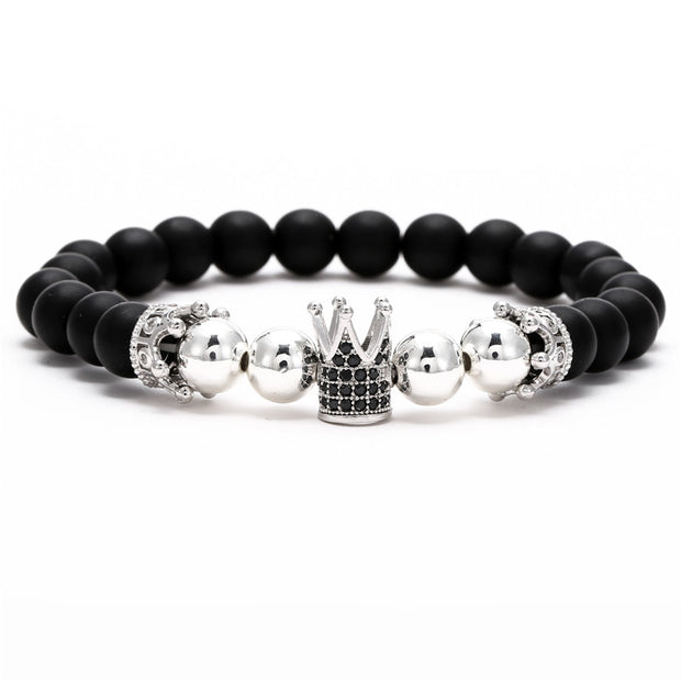 Triple Crown Black Onyx 'Silver Crown' Beaded Bracelet
