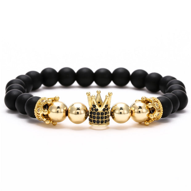 Triple Crown Black Onyx 'Gold Crown' Beaded Bracelet