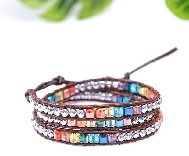 Multi-Color Chakra Beaded Wrap Bracelet