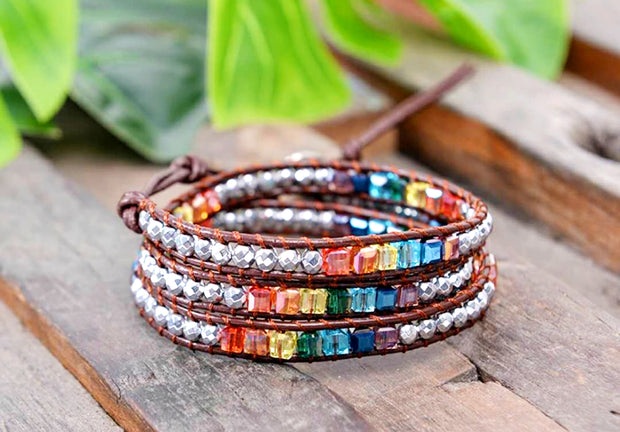 Multi-Color Chakra Beaded Wrap Bracelet
