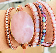 Rose Quartz Stone Wrap Bracelet
