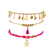 Boho Style Pink Tourmaline Gold Chain Ankle Bracelet
