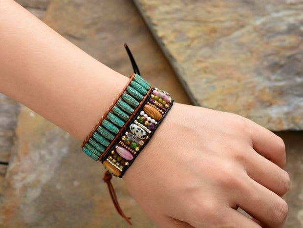 Bohemian Style Mixed Natural Stone Wrap Bracelet