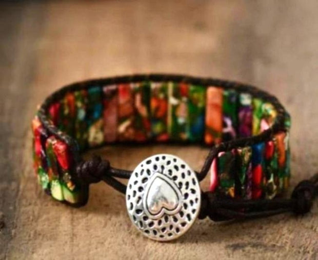 Bohemian Vintage Style Multi-color Jasper Stone Bracelet.
