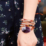 Purple Amethyst Stone Multi-color Beaded Wrap Bracelet