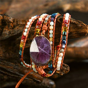 Purple Amethyst Stone Multi-color Beaded Wrap Bracelet