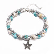 Bohemian Style Starfish Charm Turquoise Beaded Anklet