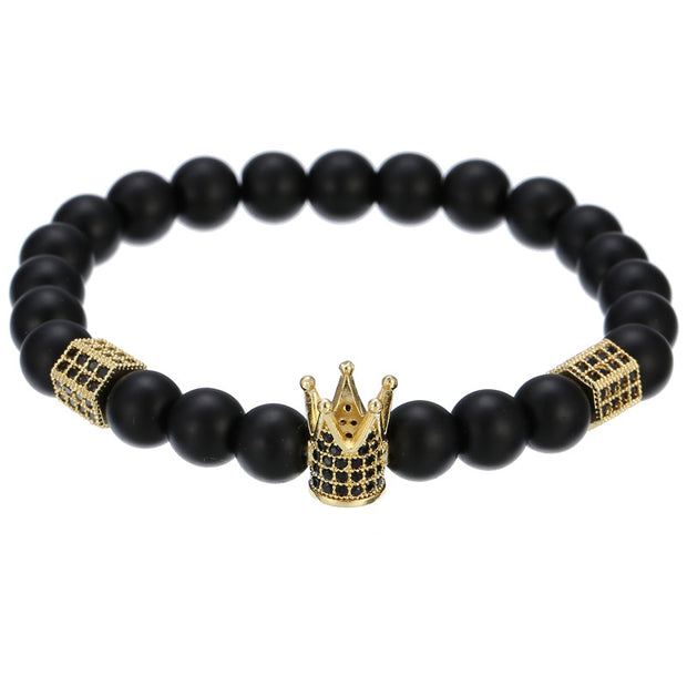 Royal 'Gold Crown' Black Onyx Beaded Bracelet