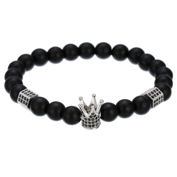 Royal 'Silver Crown' Black Onyx Beaded Bracelet