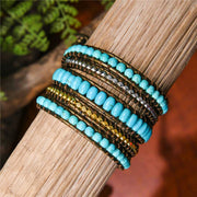 Turquoise Stone Vintage Style Beaded Wrap Bracelet