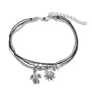 Sun and Sea Turtle Charm Silver Chain Anklet