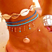 Turquoise Bead Evil Eye Cowrie Shell Anklet