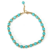 Turquoise Bead Gold Chain Layered Ankle Bracelet