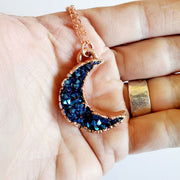 Mystic Blue Titanium Druzy Moon Necklace
