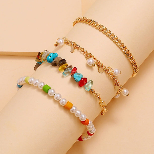 Boho Style Multi-color Beads Pearl Anklet
