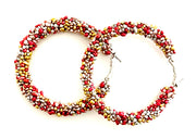 Silver and Red Beaded Hoop Earrings