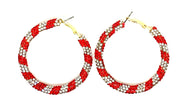 Red and White Rhinestone Hoop Earrings
