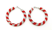 Red and White Rhinestone Hoop Earrings