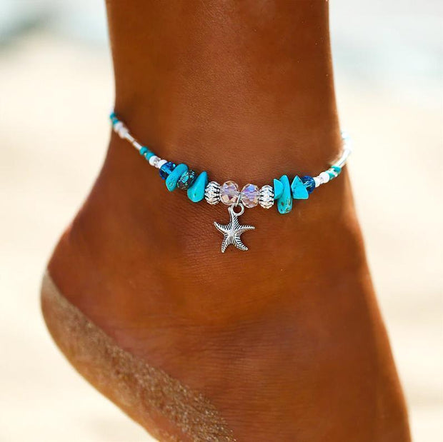 Bohemian Style Crystal Starfish Charm Beach Anklet