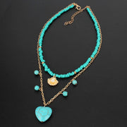 Sweet Heart Turquoise Bead Gold Chain Necklace
