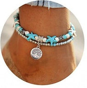 Starfish 'Tree Of Life' Turquoise Beaded Anklet