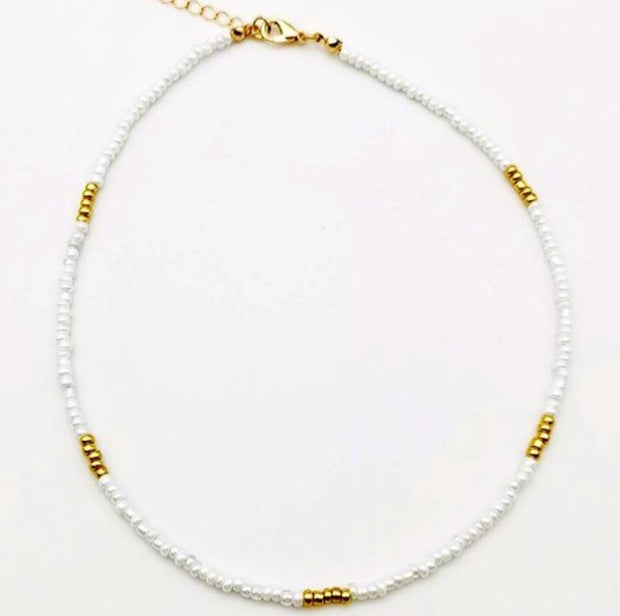 White and Gold Beaded Choker